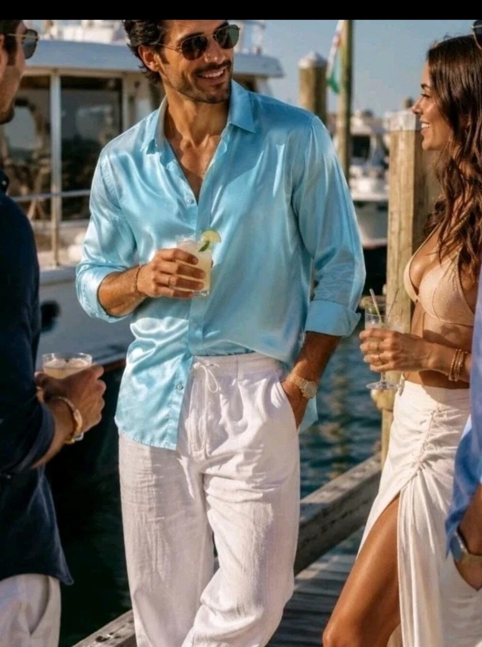 Bill Robinson Bahama Blue Men's Dress Shirt - Classic Button-Up Long Sleeve Sz L